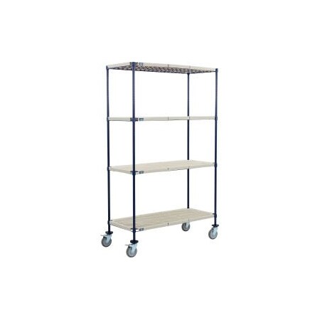 Global Equipment Nexelite reg   Vented Plastic Mat Shelf Truck, 42"L x 18"W x 69"H, Polyurethane Brake Casters C18426PPMB